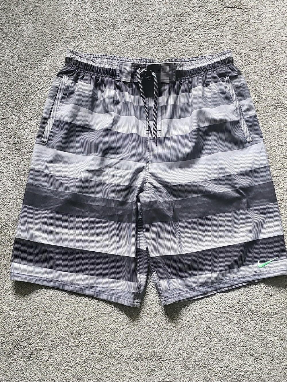 Nike Men’s Black and Gray Striped Swim Trunks
